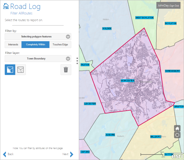 Select routes that intersect a town boundary